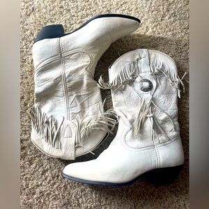 Vintage ACME White Western Fringe Heeled Boots